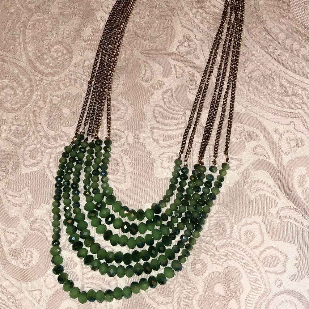 Green Multi-Strand Statement Necklace - image 3